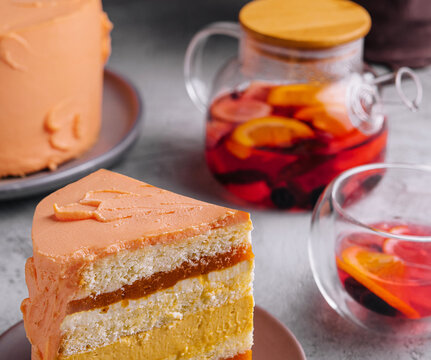 Delicious mango and passion fruit mousse cake