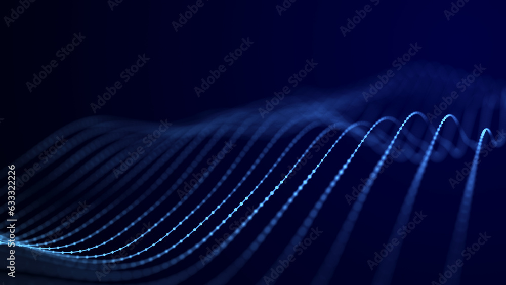 Poster Wave of dots and weave lines. Abstract background. Network connection structure.