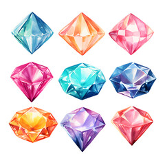 Fototapeta premium Colorful diamond watercolor illustration isolated on white background
