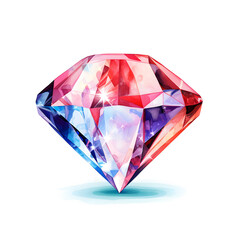 Colorful diamond watercolor illustration isolated on white background