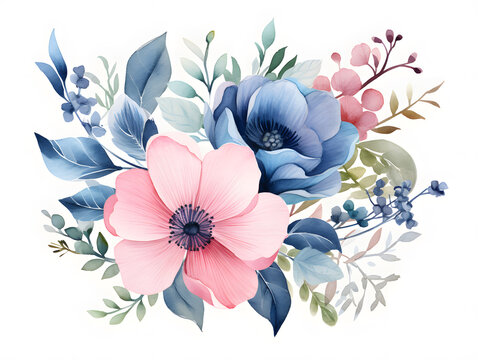 Flowers watercolor illustration isolated on white background