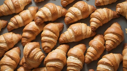 bunch of croissants that are laying on a table