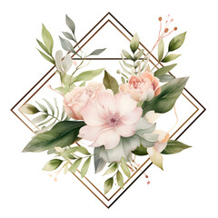 Flower frame watercolor illustration isolated on white background