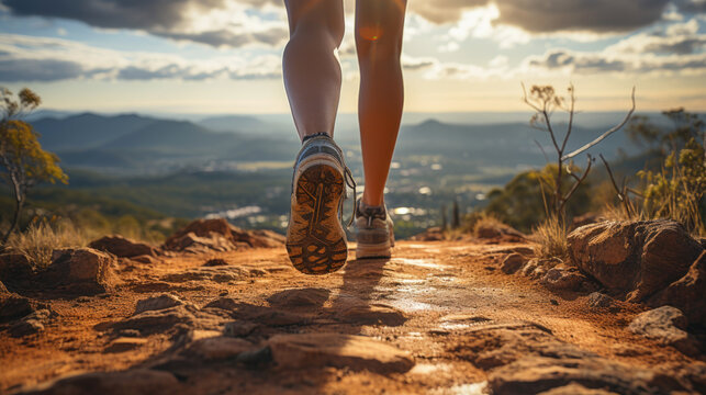 person walking in the mountains. . hiking in the mountains