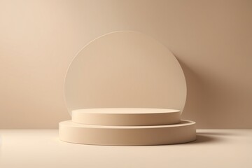 3D rendering of display beige color podium for branding and product presentation on pedestal display beige background.