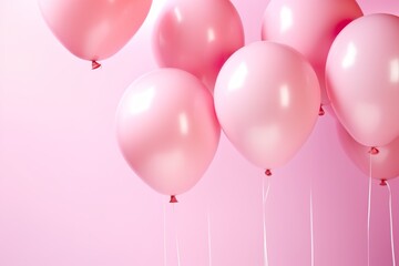  close up of pink tone balloons flying in the air, levitation,pink pastel background for design with copy space