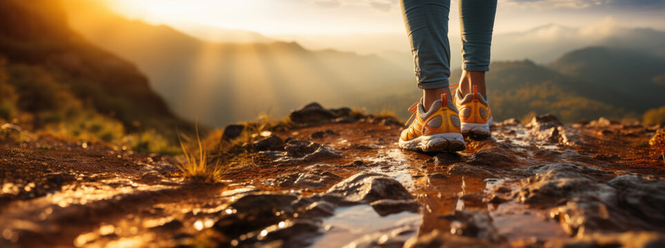 person walking in the mountains. . hiking in the mountains