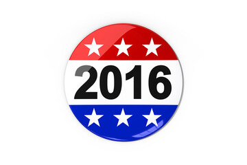 Digital png illustration of badge with usa flag colours and 2016 year on transparent background