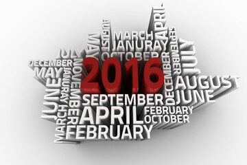 Digital png illustration of months texts and 2016 year on transparent background