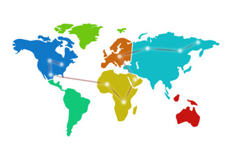 Obraz premium Digital png illustration of colourful world map and spots on transparent background