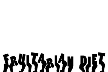 Digital png illustration of hands holding fruitarian diet text on transparent background