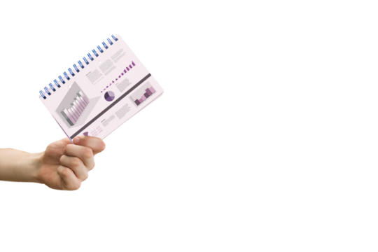 Digital png photo of hand holding card with diagrams on transparent background