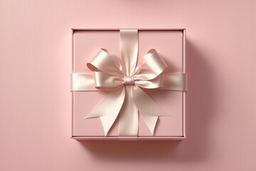 Light pink Gift box with satin ribbon and bow on purple background. Generative AI