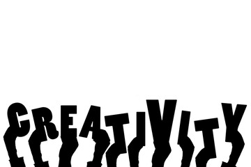 Digital png illustration of hands holding creativity text on transparent background