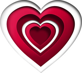Digital png illustration of concentric red and white hearts on transparent background