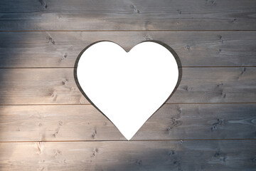 Digital png illustration of heart shape cut out in wooden boards on transparent background