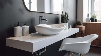 Fototapeta na wymiar hair salon sink with a faucet and mirror two generative AI