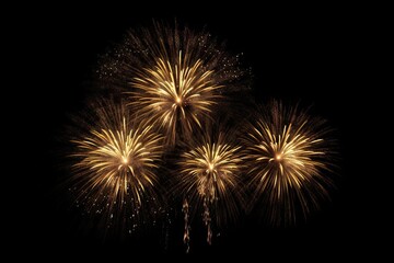 Obraz premium Stunning New Year celebration with bright lights. Abstract fireworks lighting up sky. Bursting colors and golden glow on black background