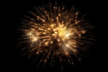 Obraz premium Stunning New Year celebration with bright lights. Abstract fireworks lighting up sky. Bursting colors and golden glow on black background