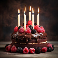 Chocolate Birthday Cake with Berries 