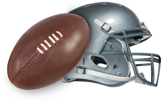 Digital png photo of american football ball and helmet on transparent background