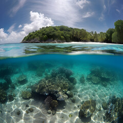 Fototapeta na wymiar island paradise crystal-clear waters snorkeling Hyper-rea one generative AI