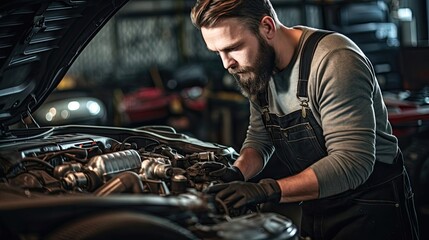 Mechanic takes the lead in inspecting and repairing the car's suspension system, utilizing their technical proficiency to optimize handling. Generated by AI.
