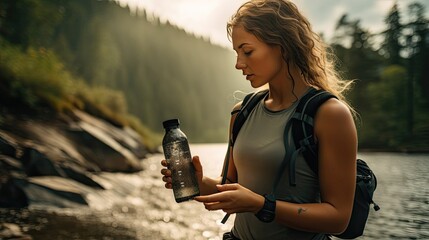 GPS on a smart water bottle, transforming a simple container into a hydration assistant, guiding them to maintain proper fluid intake throughout the day. Generated by AI.