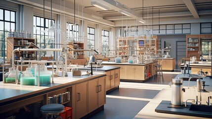 School science lab, where students have access to advanced tools and equipment, enabling them to delve into the realms of chemistry. Generated by AI.
