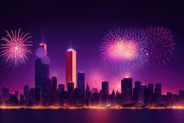 4th of July fireworks over night minimalistic style. ai generative