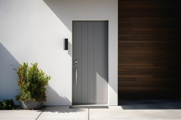 A design idea for a modern door in a modern house with a modern design with grey walls. 2023 style. Genearative AI - obrazy, fototapety, plakaty