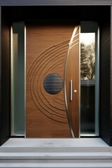A luxuty design idea for a modern door in a stylish house with a modern design. Door made from two colors metals. Generative AI