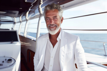 AI generated image of mature senior male on the yacht