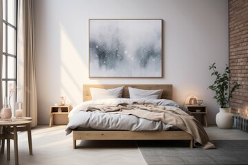 bedroom interior with Scandinavian interior design. Generative AI