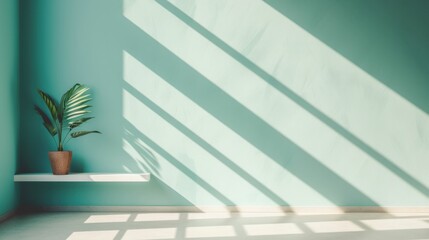 A simple clean wall in pastel teal with shadow on the wall in random order Generative AI