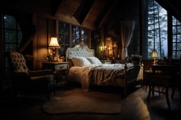 Obraz na płótnie Canvas bedroom interior with French interior design. Night light. Generative AI