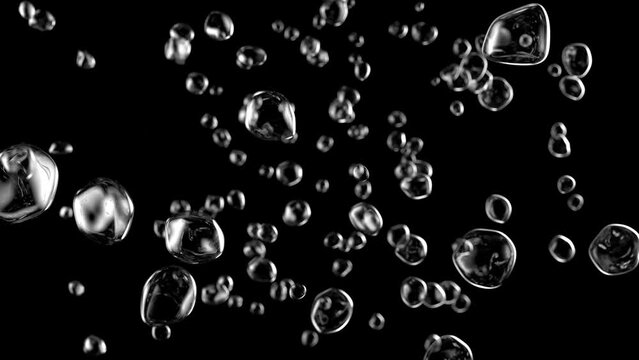 Water bubbles going on black, white background and on Green Screen. Animation background element, 3D Render.