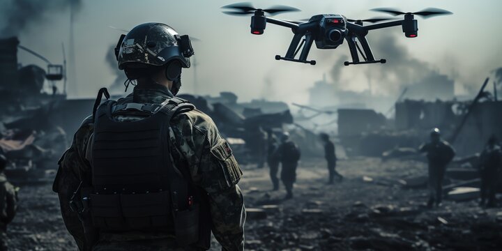 Military army operating drones