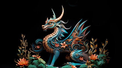 Fototapeta premium dragon, illustration flowers