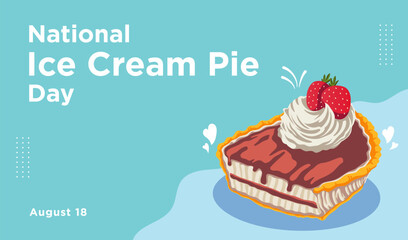 a piece of chocolate flavored ice cream pie topped with fresh strawberries, National Ice Cream Pie Day August 18 - Powered by Adobe