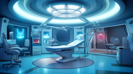 A medical room with blue ceiling lights, medical stock images