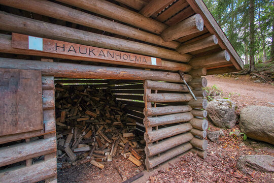 Haukanholma Campfire Site in Nuuksio National Park, wood shed - Finland