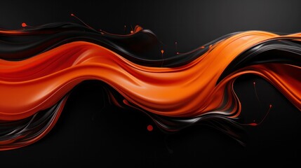 Minimalist, clean black background with abstract red and orange shapes in liquid plastic, waving and dripping. Generative AI
