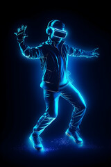 Fototapeta na wymiar gamer man wearing virtual glasses on blue neon background ,generative ai