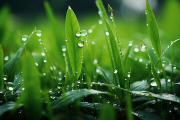 Refreshing rain blurred green grass, a soothing and serene backdrop  Generative AI