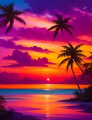 Fototapeta na wymiar Tropical Sunsets: Capture the magical hues of a tropical sunset, with vibrant colors painting the sky and casting a warm glow over the landscape.