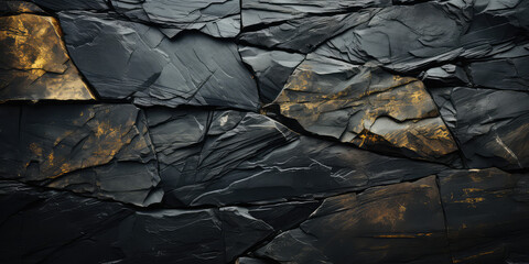 Dark grey slate background. Black stones abstract texture. Horizontal industrial backdrop template.