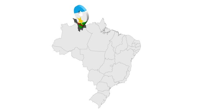 Location Roraima on map Brazil. 3d Roraima flag map marker location pin. Map of  Brazil showing different parts. Animated map States of Brazil. 4K.  Video