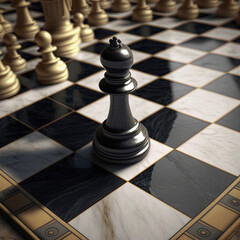 Classic chess board game, queen piece figure close up