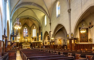 Poster Main nave and presbytery of Eglise Notre Dame d'Esperance Our Lady church in historic Castle Hill old town of Cannes at French Riviera in France © Art Media Factory